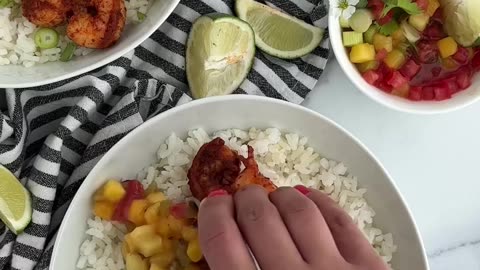 Blackened Shrimp with Cilantro Lime Dressing and Mango Salsa