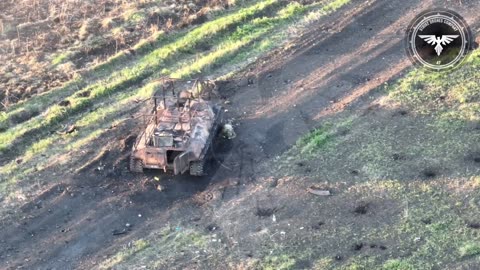 Russians Looking for Cover Behind Disabled APC