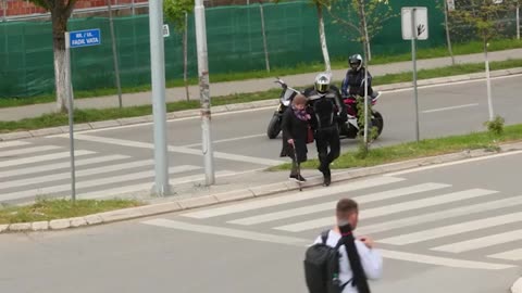 Bikers stop traffic to help elderly woman cross the street