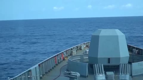 Frigate 'Admiral Gorshkov' practises artillery firing in Atlantic Ocean