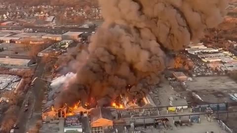 US Large factory fire in Chicago Heights, Illinois.