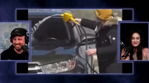 Insane Woman Washing Her Car At A Gas Station