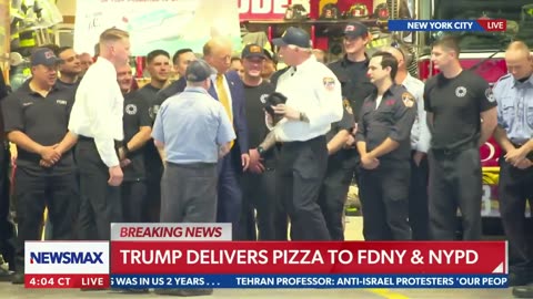 President Trump stops by Engine 8/Ladder 2/Battalion 8 on 51st St in New York City to deliver pizzas