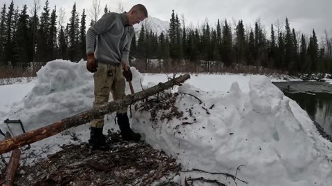 HOT ROCKS in my Bushcraft Cot - Winter Camping in Alaska with a Survival Shelter