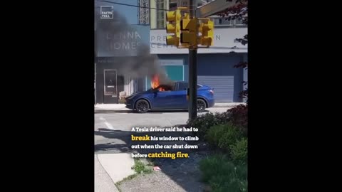 Electric car shuts down, traps the driver inside, then catches fire.