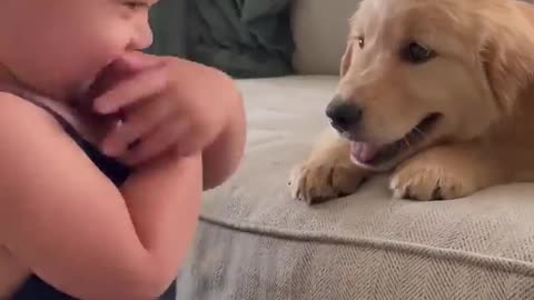 Baby kiss puppy