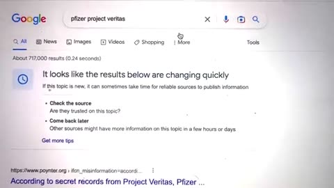 Google search proof of how the company manipulates Project Veritas Pfizer search results