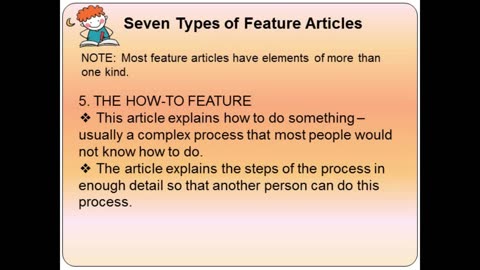 ENGLISH 5 QUARTER 4 LESSON 3: FEATURES/PARTS OF A FEATURE ARTICLE (FEATURE WRITING: PART 1)