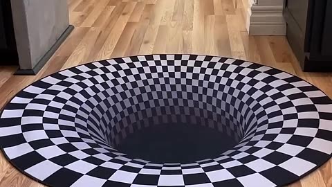 Dogs funny reaction to entering optical illusion rug