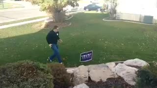 Electrified Trump Sign Sends Would be Libtard Vandal HOPPING