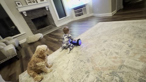 Toddler Spins Around on Hoverboard