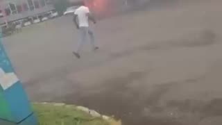 Burning vehicle drives into a petrol station