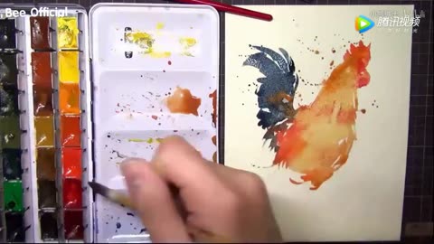 rooster with watercolor
