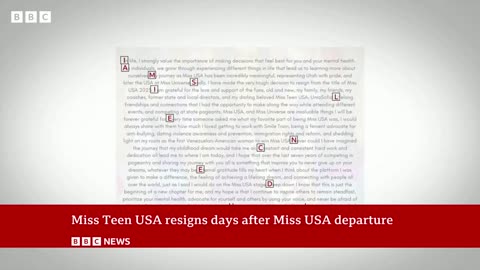 Miss Teen USA resigns days after Miss USAdeparture | BBC News