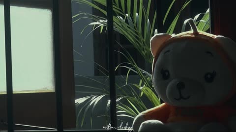 A lonely bear is near the window...😣
