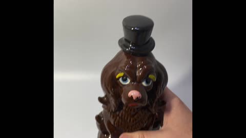 Vintage Ceramic Dog w/ Top Hat Decanter "Dad's Private Stash" - Hand painted Japan