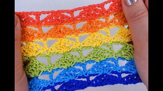 How to crochet rainbow shell stitch for blanket simple tutorial by marifu6a
