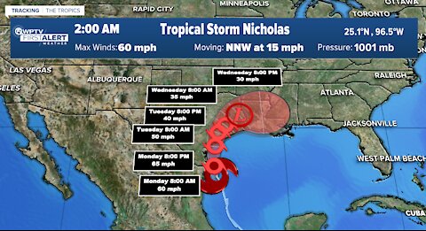 Tropical Storm Nicholas heading to Texas, two tropical waves could develop