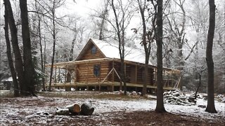 Off Grid Log Cabin Build #27 Front Porch and Gable