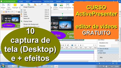 Capturando a tela do PC. Editando o vídeo capturado. E outros recursos do Active Presenter. Aula 10