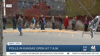 Voters line up to vote in Kansas on election day