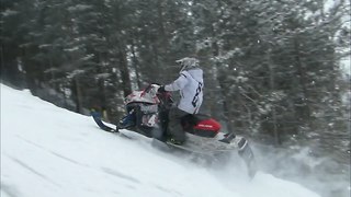 Another Snowmobile Into The Trees During Hillclimb | Just Snowmobiles