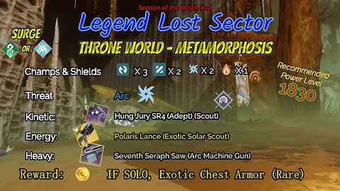 Destiny 2 Legend Lost Sector: Throne World - Metamorphosis on my Solar Warlock 11-9-23