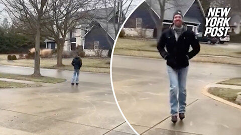 Ice storm in Illinois turns driveway into skating rink