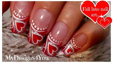 Red heart Valentine's Day nail art