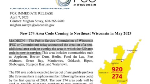 New area code coming to Northeast Wisconsin