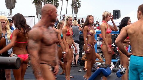 Backstage at a Muscle Beach Bodybuilding Contest