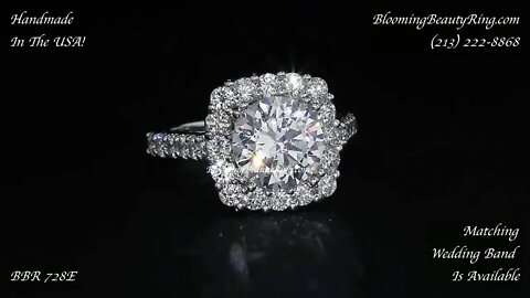 BBR 728e 1.68 ctw Halo Diamond Engagement Ring Handmade In The USA