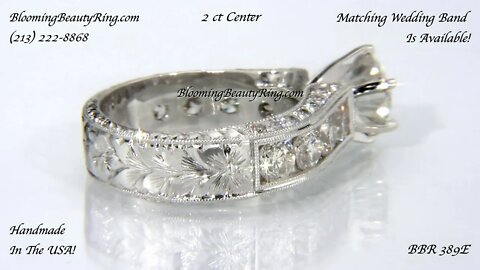 BBR 389E - Large 2.10 ctw Round Diamond Engagement Ring with Huge Diamonds Handmade In The USA