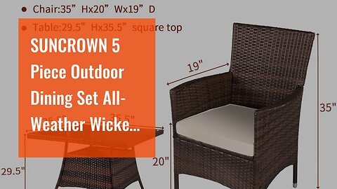 SUNCROWN 5 Piece Outdoor Dining Set All-Weather Wicker Patio Dining Table and Chairs with Cushi...