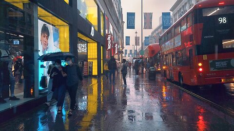 Walking London's SOHO in HEAVY RAIN - Saturday Evening City Ambience