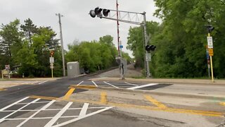 Long Canadian National Empty Centerbeam Train