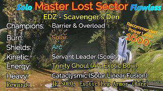 Destiny 2 Master Lost Sector: EDZ - Scavenger's Den on my Warlock Solo-Flawless 11-16-22