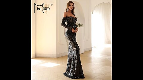 Miss ord Sexy Long Sleeve Retro Party Dress Sequin Formal Maxi Dress,