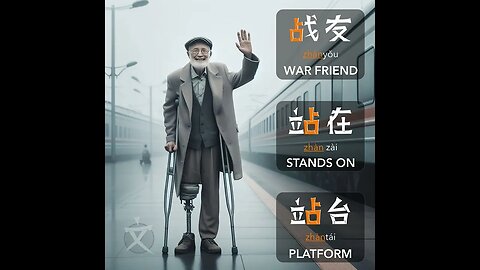 The friend from war is standing on the platform