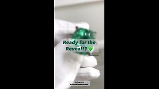 Before & After hand crafted cushion Colombian emerald & round diamond with accent engagement ring