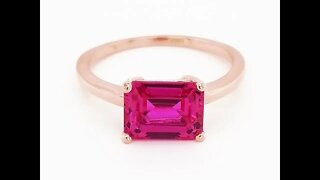 Custom 14k Rose Gold Engagement Ring With 9x7mm Chatham Emerald Cut Dark Pink Sapphire