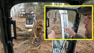 BIG Cherry wood Stump! (Bobcat T650 CTL & E42 mini excavator)