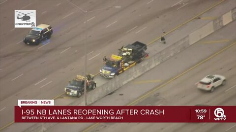 Interstate 95 northbound reopens in Lake Worth Beach following deadly wrong-way crash