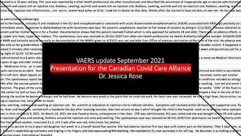 VAERS UPDATE for CCCA (Canadian COVID Care Alliance) from Dr. Jessica Rose