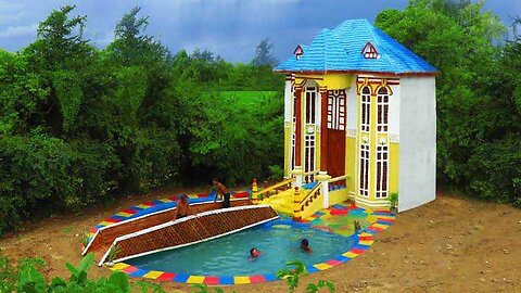 Build A Huge Three-Story Mud Villa And Beautiful Pool With Bamboo Bridge By Ancient