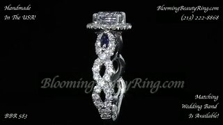 BBR 583 Sapphire And Diamond Halo Engagement Ring Handmade In The USA