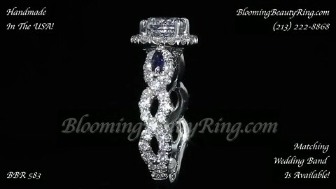 BBR 583 Sapphire And Diamond Halo Engagement Ring Handmade In The USA