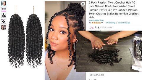 2 Pack Passion Twist Crochet Hair 10 Inch Natural Black Pre-twisted Short Passion