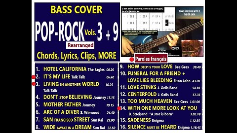 Bass cover POP ROCK Vol. 3 + 9 (Rearranged) _ Chords, Lyrics, MORE