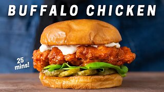 25 Minute Crispy Buffalo Chicken Sandwich (with Homemade Blue Cheese Sauce)